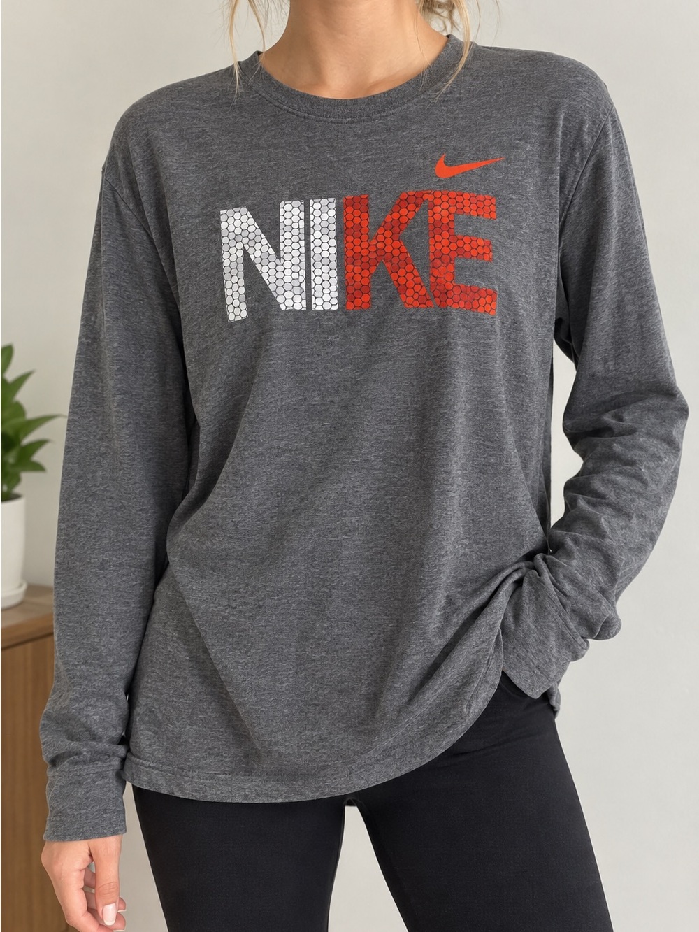 Nike Gray Long Sleeve Tee with White and Orange NIKE Logo